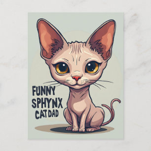 Grappige Sphynx Kat Vader Cartoon Kunst Briefkaart