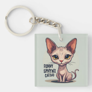 Grappige Sphynx Kat Vader Cartoon Kunst Sleutelhanger