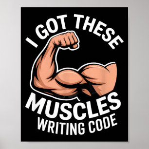 Grappige spieren die code schrijven zeggen program poster