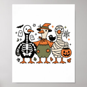 Grappige Spooky Halloween Gekke-Goose Ghost Treat Poster