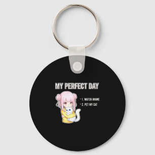Grappige spreuk mijn dag anime kijken mijn kat aai sleutelhanger