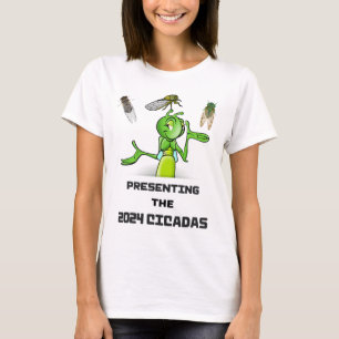 Grappige sprinkhaan presenteert cicaden beestjes i t-shirt