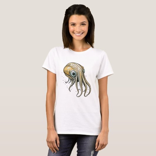 Grappige Squid Line Art T-shirt (Voorkant volledig)