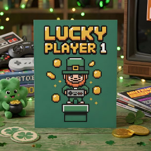 Grappige St. Patrick-dagen Gamer Pixel Feestdagenkaart