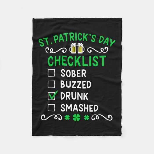 Grappige St. Patrick's Dag Checklist Dronken Fleece Deken (Voorkant)