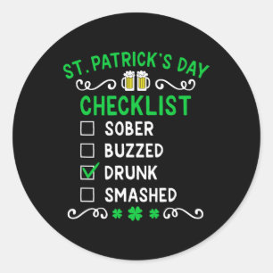 Grappige St. Patrick's Day Checklist Dronken Ronde Sticker