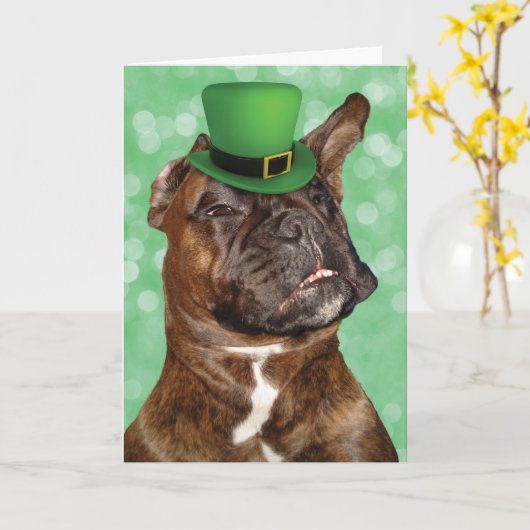 Grappige St. Patrick's Day Ierse Boxer Hond Kaart (Gele Bloem)