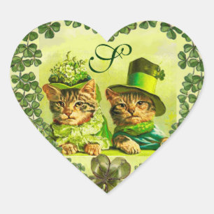 GRAPPIGE ST.PATRICK'S DAY KATTEN, SHAMROCK HART STICKER