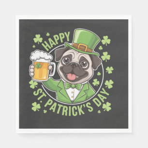 Grappige St. Patrick's Day-pug met bierpul Servet