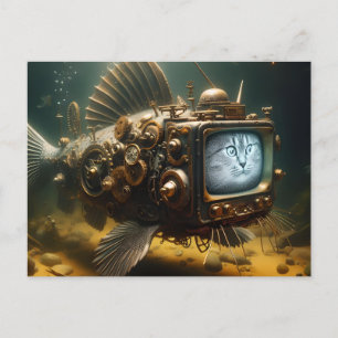 Grappige Steampunk Catfish Briefkaart