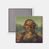 Grappige Steampunk Duikershelm Mona Lisa da Vinci Magneet (Voorkant / Achterkant)