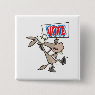 grappige stem democratische ezel cartoon vierkante button 5,1 cm