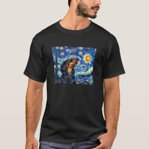 Grappige Sterrennacht Zwarte Langharige Dachshond  T-shirt