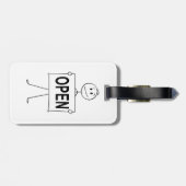 Grappige stick figuur met open teken bagagelabel (Achterkant horizontaal)