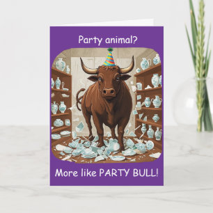 Grappige Stier Verjaardagsfeestje Dier Ontwerp Kaart