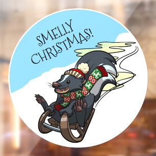 Grappige stinkdier stinkende kerst! slee cartoon raamsticker