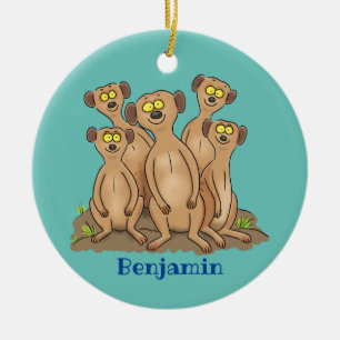Grappige stokstaartjes familie cartoon illustratie keramisch ornament