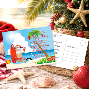 Grappige strand kerstfeest uitnodigingskaart briefkaart