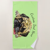 Grappige Strandhanddoek met Pug Dog en Aangepaste Strandlaken (Voorkant)
