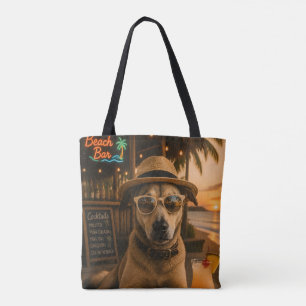 Grappige strandhond muur kunst afdrukbaar draagtas