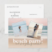 Grappige strandtrouwfoto horizontaal save the date aankondigingskaart (Voorkant / Achterkant)