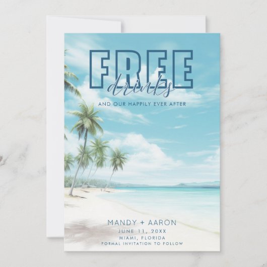 Grappige strandtrouwfoto save the date (Voorkant)