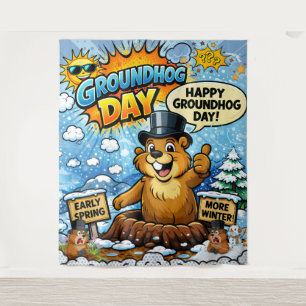 Grappige strip Groundhog Day achtergrond Wandkleed