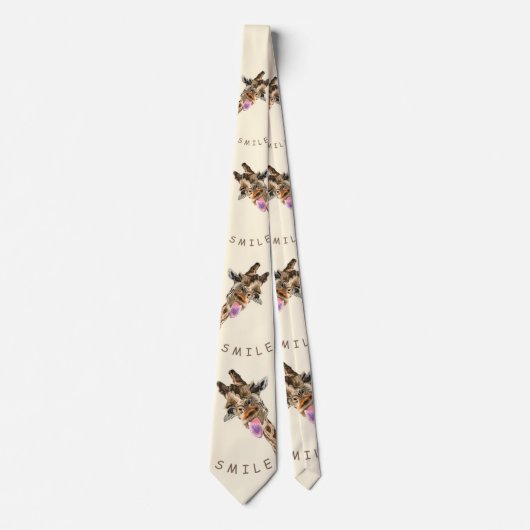 Grappige Stropdas met speelse Giraffe - Smile Text (Voorkant)