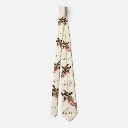 Grappige Stropdas met speelse Giraffe - Smile Text (Achterkant)
