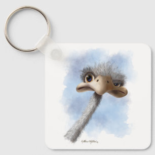 Grappige struisvogel karikatuur sleutelhanger