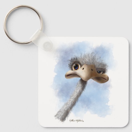 Grappige struisvogel karikatuur sleutelhanger (Voorkant)
