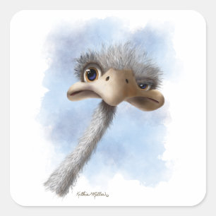 Grappige struisvogel karikatuur vierkante sticker
