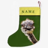 Grappige struisvogel kerstkous met aangepaste naam kleine kerstsok (Achterkant)