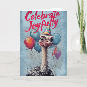 Grappige struisvogel verjaardagsgroet met ballonne kaart