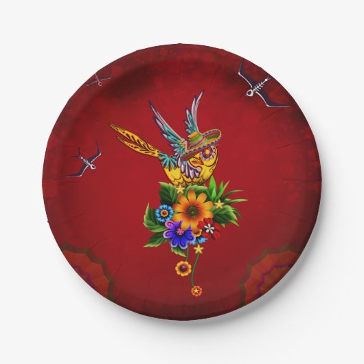 Grappige suiker schedel vogel papieren bordje (Voorkant)