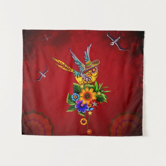 Grappige suiker schedel vogel wandkleed (Voorkant (horizontaal))