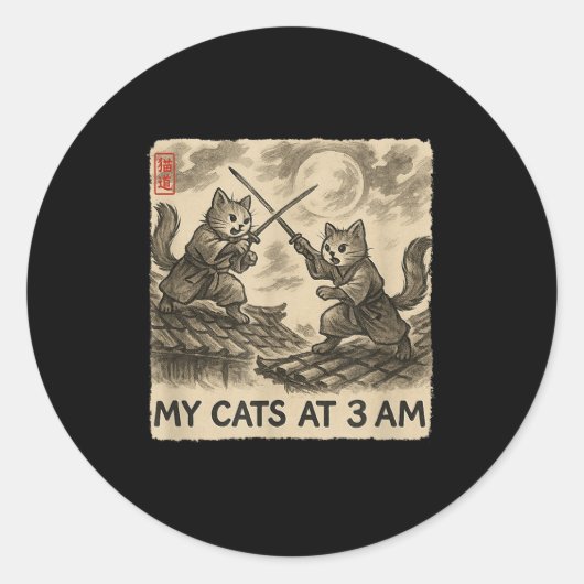 Grappige Sumi-e Kawaii inkt schilderen Japanse mij Ronde Sticker (Voorkant)