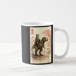Grappige Sumi-e Kawaii Kat Rijdt op Dinosaurus Jap Koffiemok