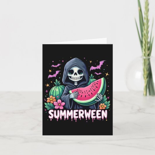 Grappige Summerween Skeleton Watermelon Halloween  Kaart (Voorkant)