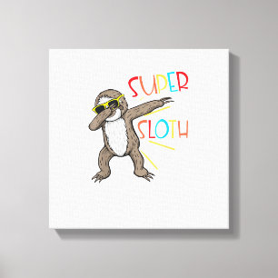Grappige Super Luiaard Superheld Dabbing Dansbeweg Canvas Afdruk