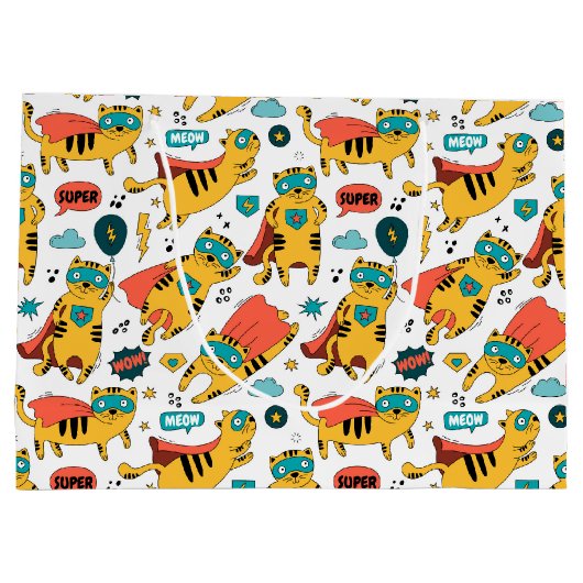 Grappige superheld kat groot cadeauzakje (Achterkant)