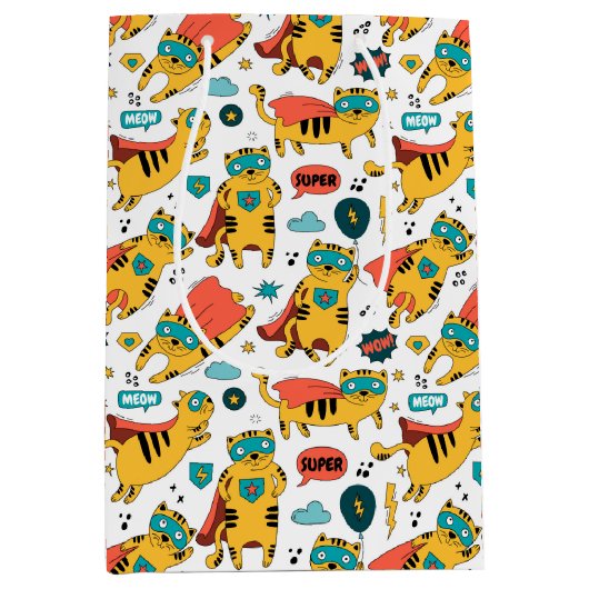 Grappige superheld kat medium cadeauzakje (Voorkant)