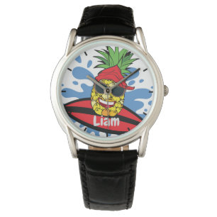 Grappige surfende ananas horloge