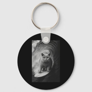 Grappige surfende British Shorthair kat selfie str Sleutelhanger