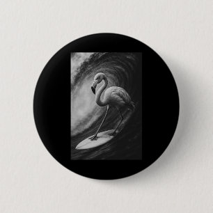 Grappige surfende flamingovogel selfie op surfplan ronde button 5,7 cm