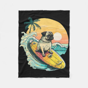 Grappige Surfende Pug Op Strand Huisdierliefhebber Fleece Deken