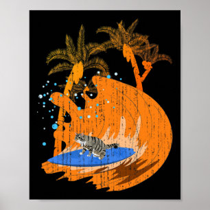 Grappige Surfer Dier Kat Surfplank Oceaan Sport Go Poster