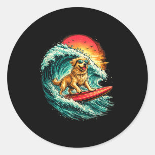 Grappige surfhond golden retriever strand golven ronde sticker