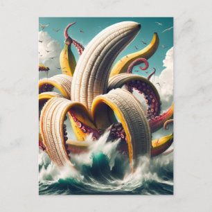 Grappige Surreal Banana Octopus en meeuwen Briefkaart