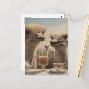 Grappige Surrealistische Struisvogel Theetijd Briefkaart